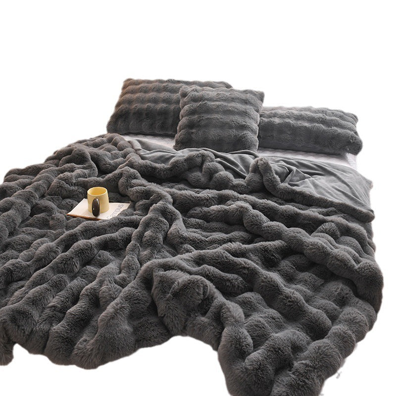 Couverture en Velours de Lapin - Épaisse et Réversible en Polaire pour Chambre