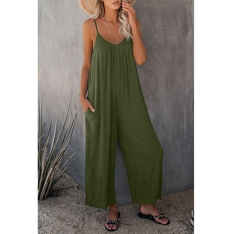 Combinaison Longue Ample Sans Manches pour Femme - Pantalon avec Poches