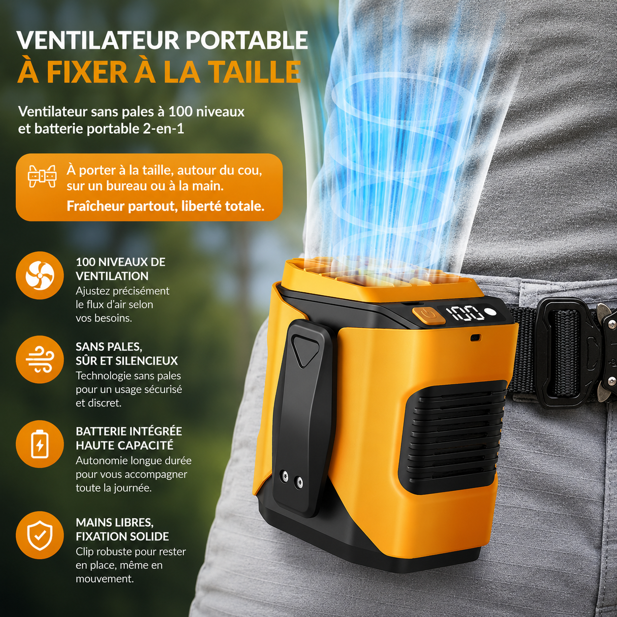 AeroBelt™ Ultra – Ventilateur Silencieux de Ceinture & Cou (6000 mAh)