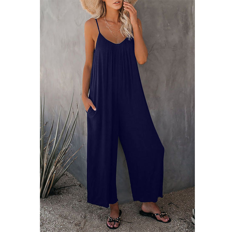 Combinaison Longue Ample Sans Manches pour Femme - Pantalon avec Poches