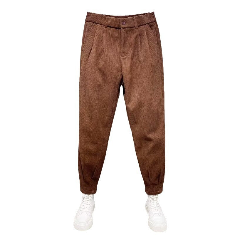 Pantalon Homme en Velours à Cheville Élastique – Coupe Cropped